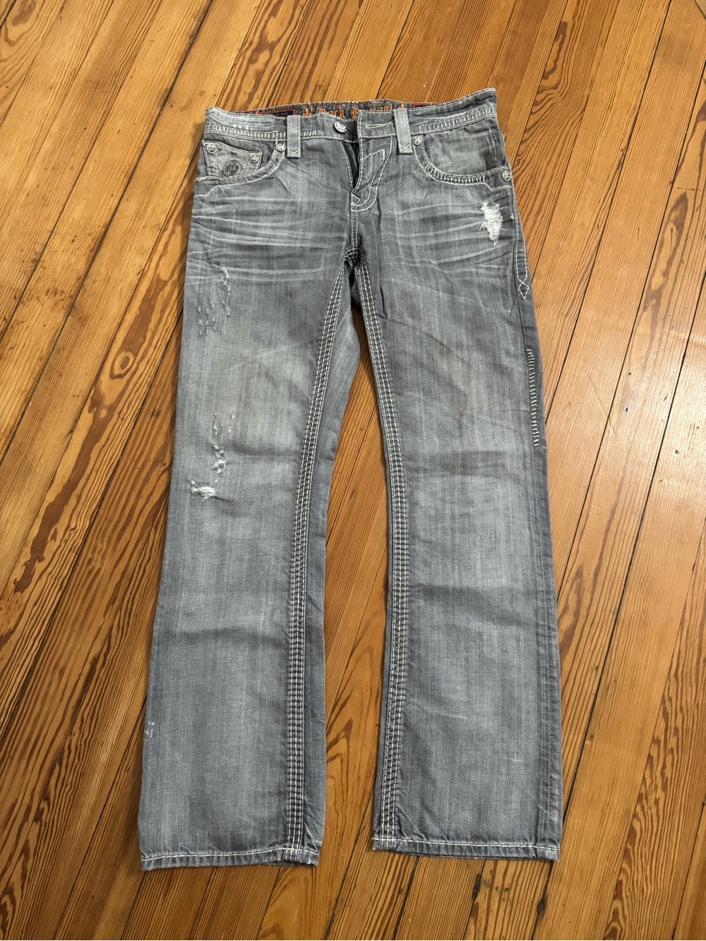 Rock Revival Gray Distressed Straight Jeans